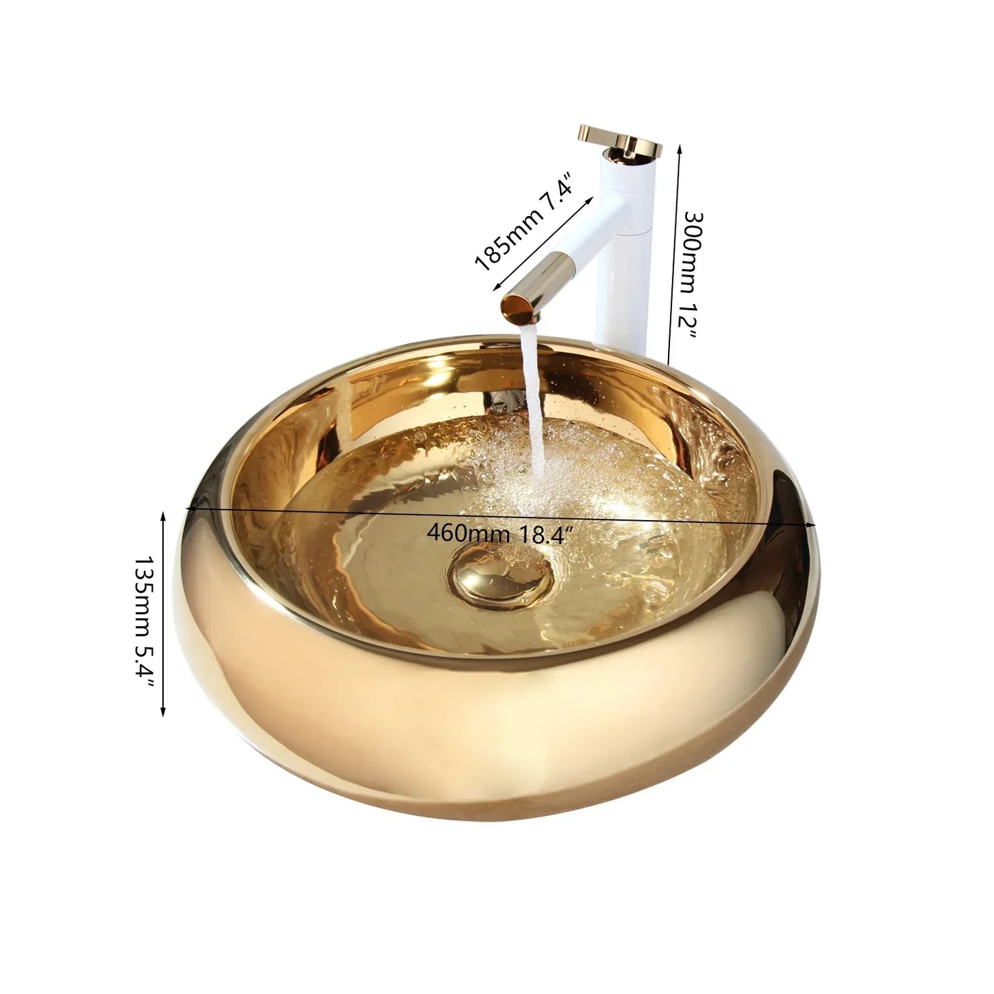 DecorBites™ Golden Plated Round Ceramic Luxury Bath Mixer Set with Brass Faucet & Pop Drain