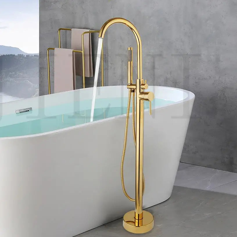 Juego de grifería para bañera DecorBites™ de doble manija con ducha de mano, mezclador de agua fría y caliente para montaje en piso.