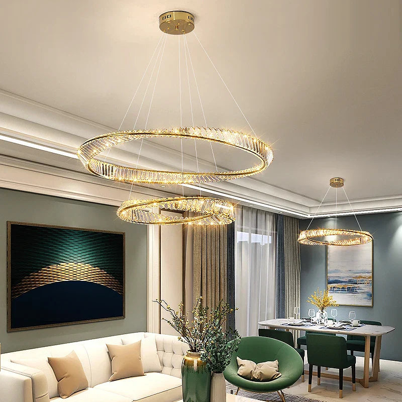 DecorBites™ Crystal Chandelier: Modern Circular LED Lighting for Luxurious Living Room, Bedroom, Dining Room