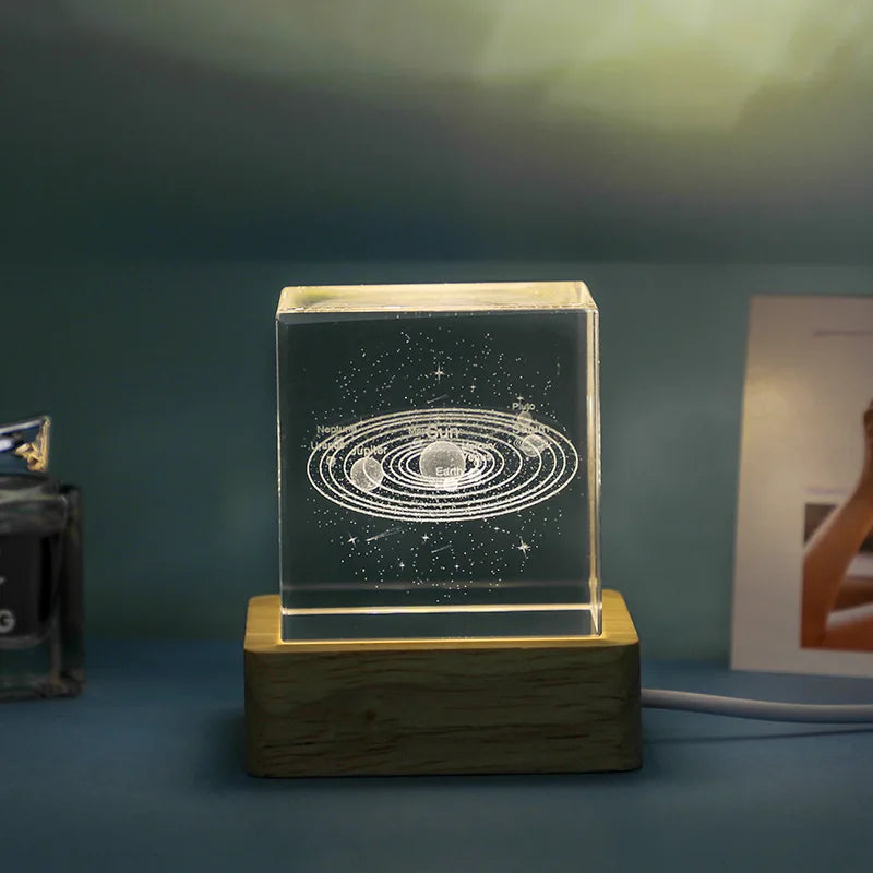 DecorBites™ 3D Moon Solar Galaxy Crystal Glass Cube Night Light Desktop Decor