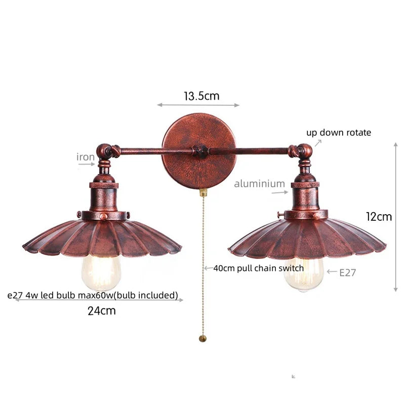 DecorBites™ Industrial Retro LED Wall Lamp with Two Heads and Pull Chain Switch