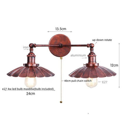 DecorBites™ Industrial Retro LED Wall Lamp with Two Heads and Pull Chain Switch