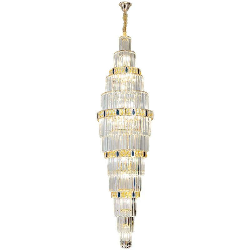 DecorBites™ Crystal Chandelier: Duplex Building Spiral Staircase Contemporary Light Luxury Fixture