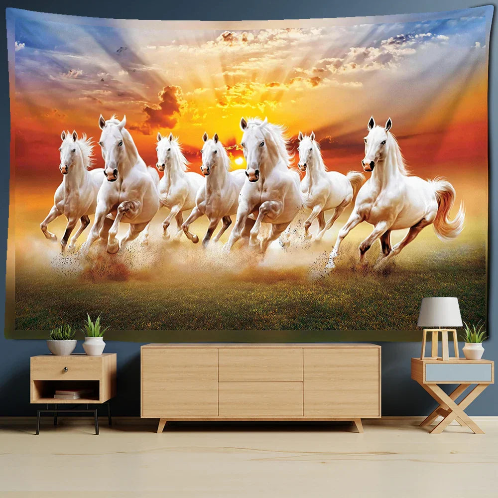 Decobites River Horses Tapestry Wall Hanging - Boho Aesthetic Room Decor