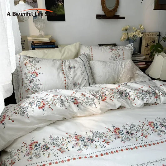 طقم غطاء لحاف قطني مزهر من DecorBites™: مقاسات فردية - مقاسات كينج، لون سادة، 100% قطن