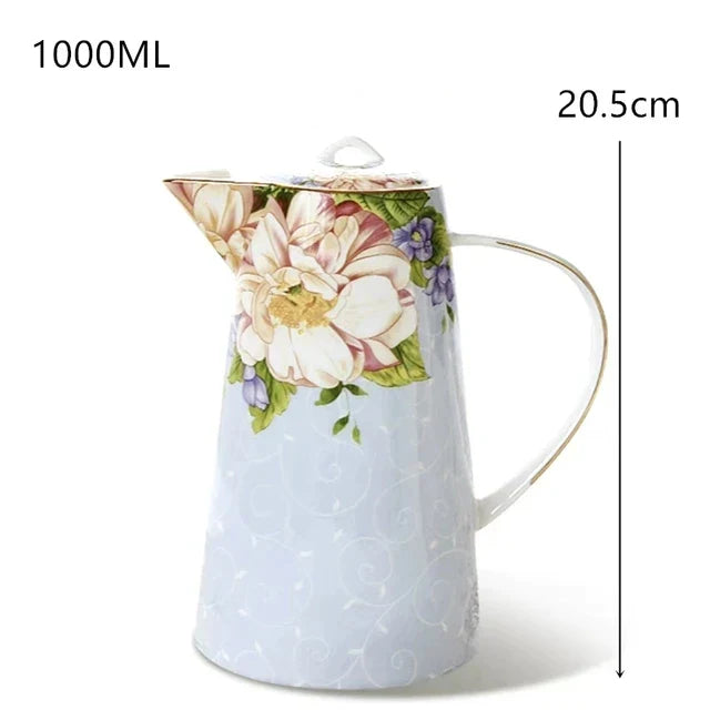Juego de té DecorBites™ de porcelana fina, tetera y taza resistentes de 1000 ml para el té de la tarde