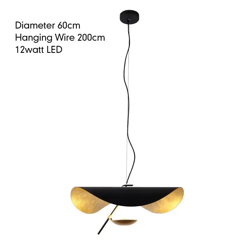 DecorBites™ Lederam Manta Pendant: Industrial Black & Gold Ceiling Light with Lotus Leaf Design