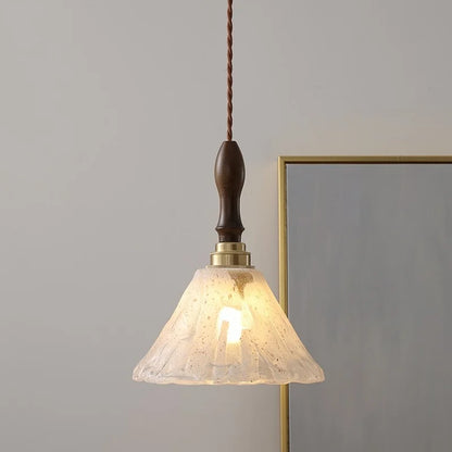 DecorBites™ LED Pendant Light: Japan Style White Glass, Copper Socket, Walnut Wood Lamp