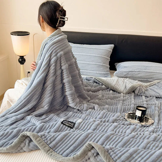 Manta de peluche DecorBites™ Cozy Faux Rabbit, estilo nórdico, gruesa y cálida, chal para siesta supersuave