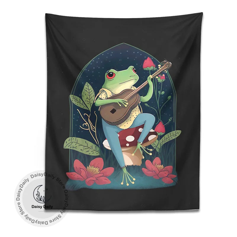 Decobites Psychedelic Frog Guitar Tapestry | Botanical Hippie Wall Cloth