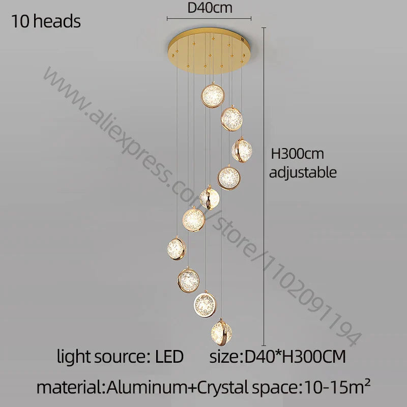 Lámpara de araña de bola de cristal DecorBites™: Lámpara colgante moderna para lofts y escaleras, ideal para el hogar, hoteles y centros comerciales.