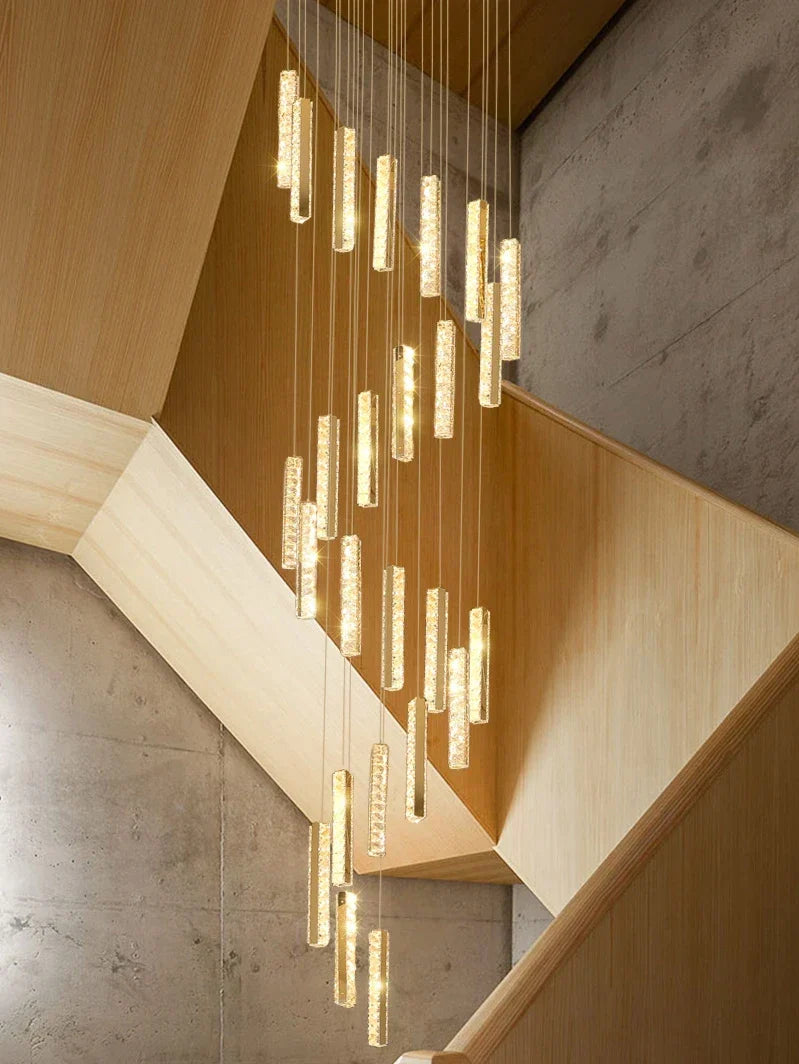 Chrome Crystal Pendant Light 20-Head Staircase