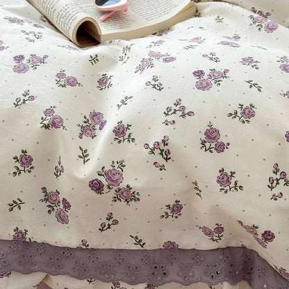 DecorBites™ French Floral Print Double Layer Lace Ruffles Bedding Set