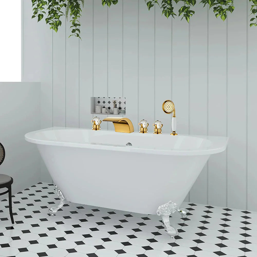DecorBites™ Gold Crystal Brass Bathtub Faucet Set with Hand shower Head