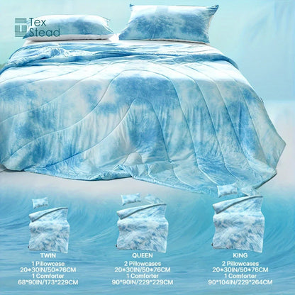 Decobites Tie-Dyed Wave Quilt Set: Summer Coolness (1 Quilt + 2 Pillowcases)