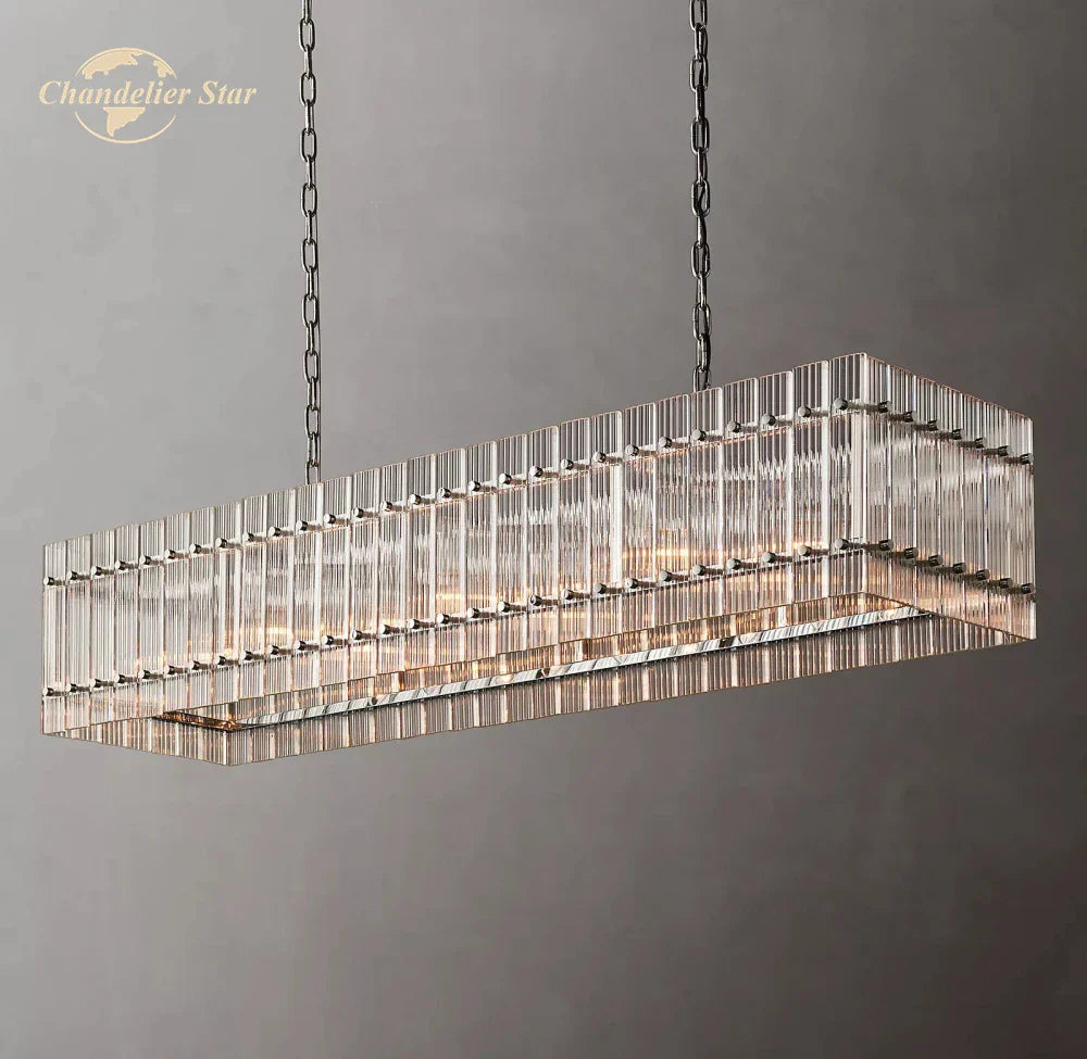 DecorBites™ LED San Marco Glass Chandelier: Modern Rectangular Lighting for Dining, Kitchen, Living Room