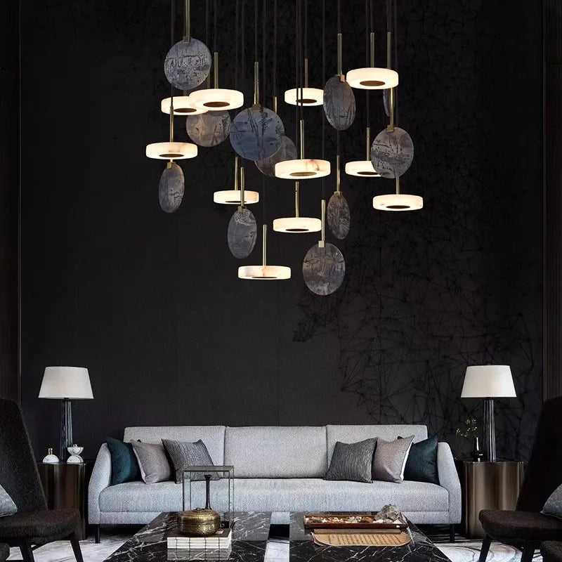DecorBites™ Deco Wood & Marble LED Chandelier for Dinning Room
