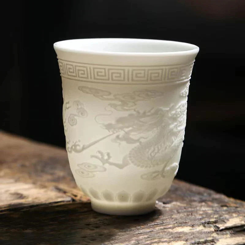 Juego de tazas de té DecorBites™ de porcelana fina | Tazas y vasos de cerámica color jade con diseño de grasa de cabra