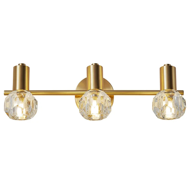 Gold Crystal Wall Lamp Copper 3-Light