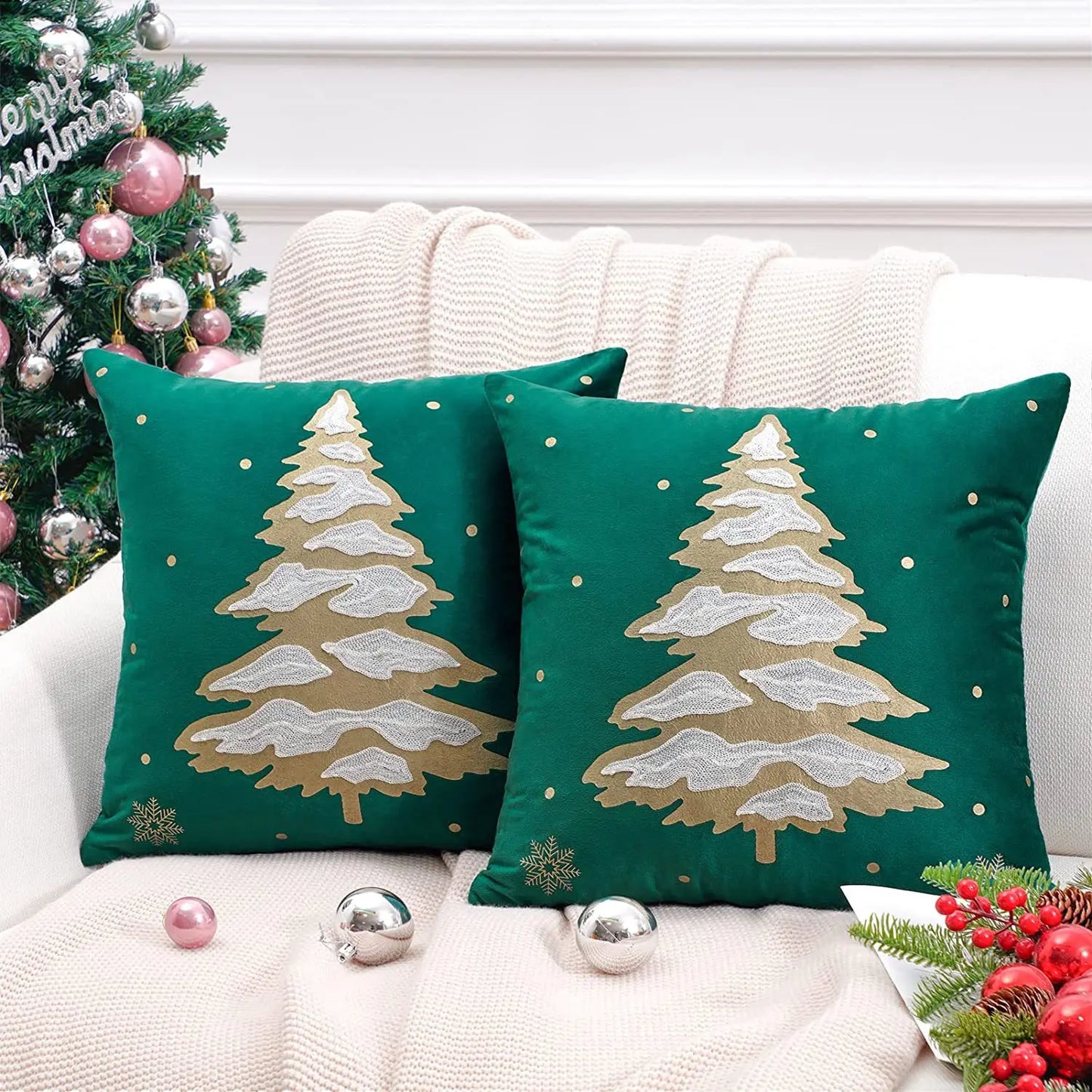 DecorBites™ Christmas Cartoon Embroidered Pillow Cover Set for Festive Home Decor