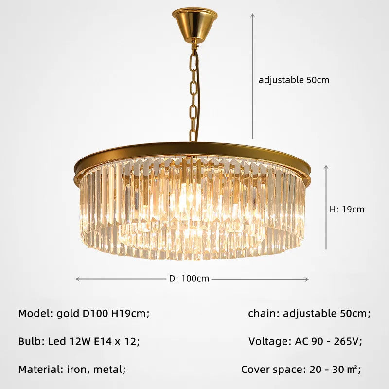 DecorBites™ Gold Black Metal Crystal Pendant Lights Chain Hanging LED Suspension Lamp Fixtures