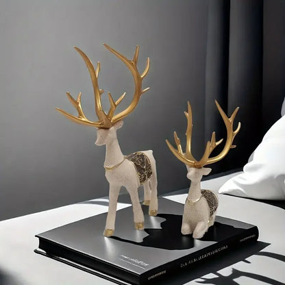 DecorBites™ Deer Figurine Set | Resin Elk Reindeer Sculpture for Christmas Decoration