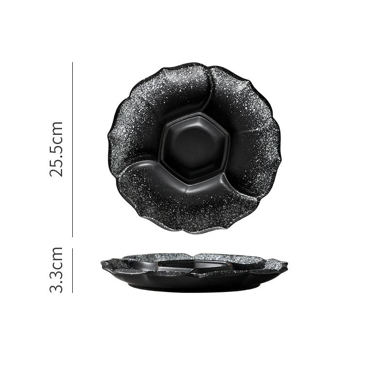 Plato llano de cerámica DecorBites™ con 4 compartimentos - Vajilla retro para frutas, aperitivos y postres