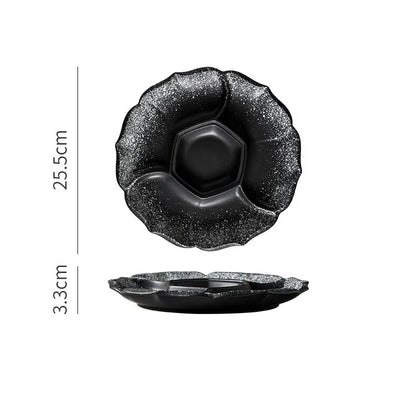 Plato llano de cerámica DecorBites™ con 4 compartimentos - Vajilla retro para frutas, aperitivos y postres