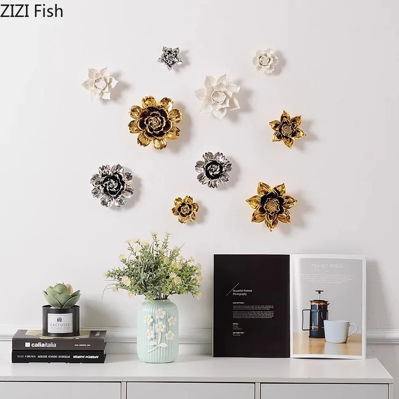 DecorBites™ Elegant Porcelain Peony Flower Wall Ornaments