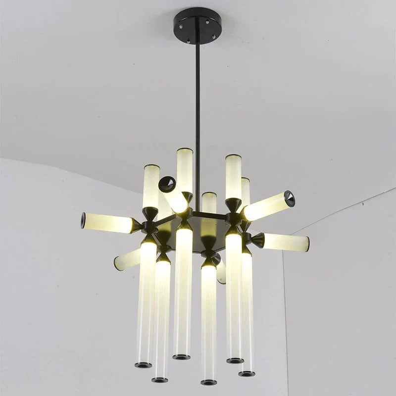 DecorBites™ Glass Tube Chandelier: Modern LED Pendant Lamp for Living Room, Bedroom, Cafe, and Dining Room.