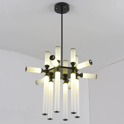DecorBites™ Glass Tube Chandelier: Modern LED Pendant Lamp for Living Room, Bedroom, Cafe, and Dining Room.