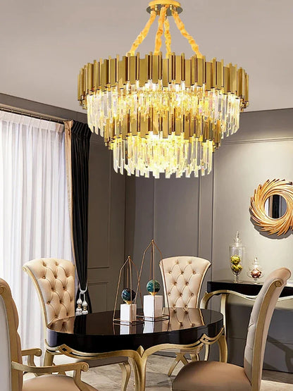 DecorBites™ Gold K9 Crystal Ceiling Chandelier, Dimmable Luxury Living Room Bedroom Lighting