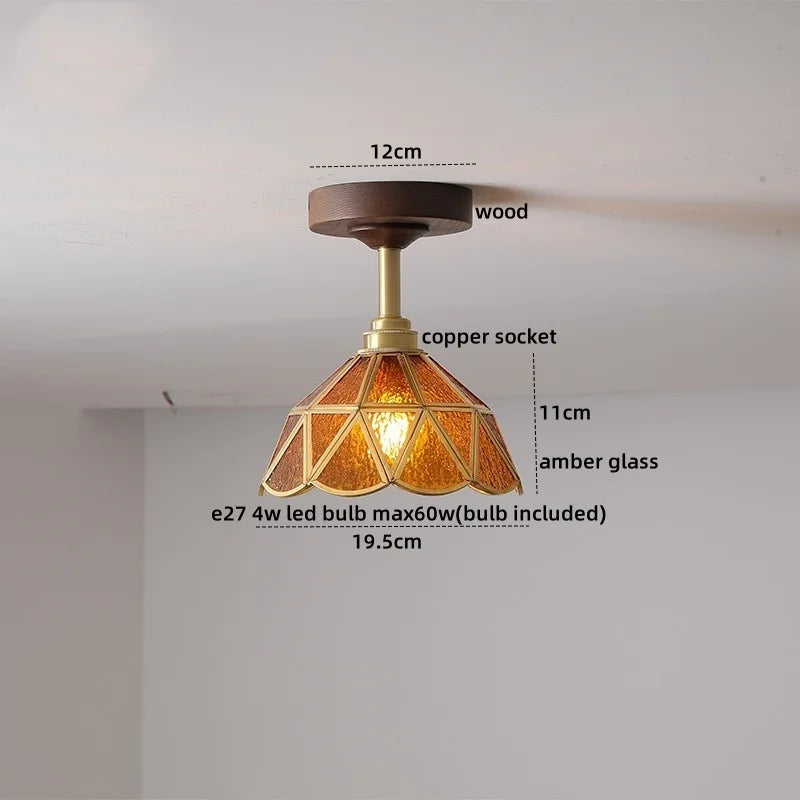 DecorBites™ Amber Glass Copper LED Ceiling Light Fixture for Modern Home Decor