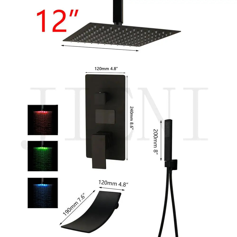 DecorBites™ Black Digital Shower Faucet, Matte Black Finish, Thermostatic Temperature Display