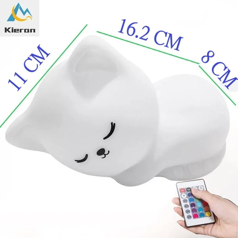 DecorBites™ Cat LED Night Light - USB Rechargeable, Seven Colors, Soft Silicone