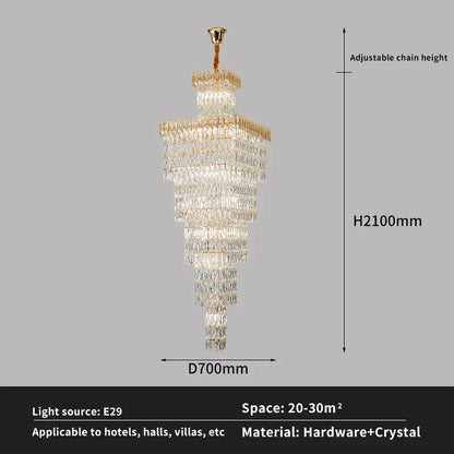 DecorBites™ Crystal Hollow Stair Chandelier for Duplex Villa and Hotel Lobby