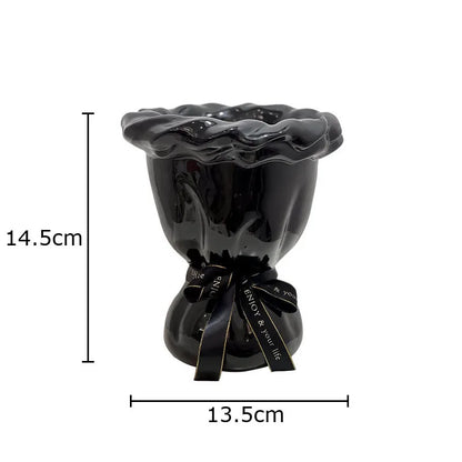 DecorBites™ Ceramic Vase with Artificial Flowers Bouquet for Desk and Room Decoration