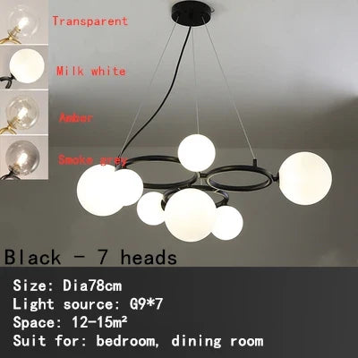 DecorBites™ Black Magic Bean Ceiling Chandelier with Golden Lamp Body Glass Pendant Light