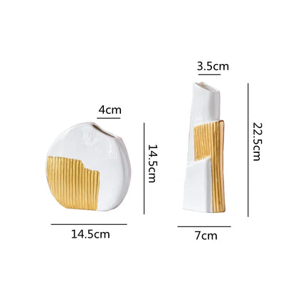 Jarrón de cerámica DecorBites™ con rayas geométricas doradas para flores e hidroponía