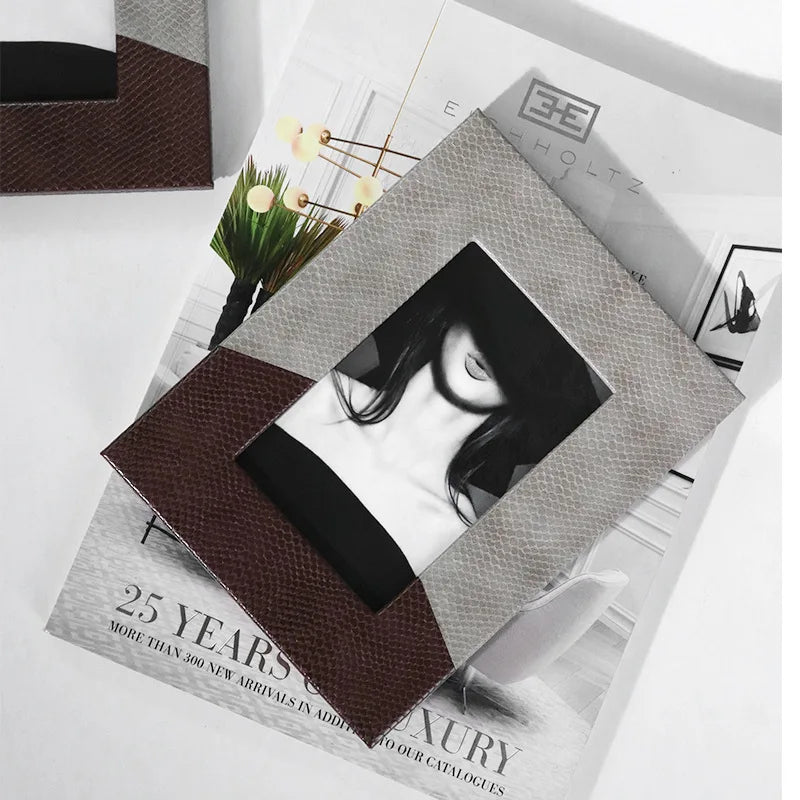 DecorBites™ Leather Splice Desktop Photo Frame - Home Decor & Display Accessory