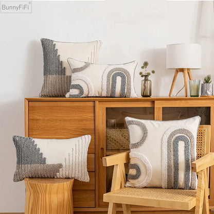 DecorBites™ Boho Style Grey Abstract Cushion Cover for Home Decoration