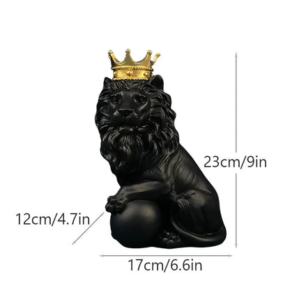 DecorBites™ Golden Crown Lion King Statue 17cm Height Nordic Handicraft Home Office Decor