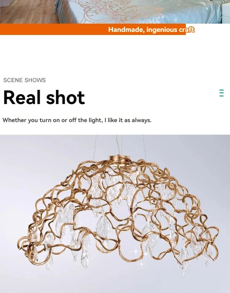 Lámpara de techo DecorBites™ de cristal de cobre para comedor o sala de estar - Iluminación de cristal con forma de rama redonda