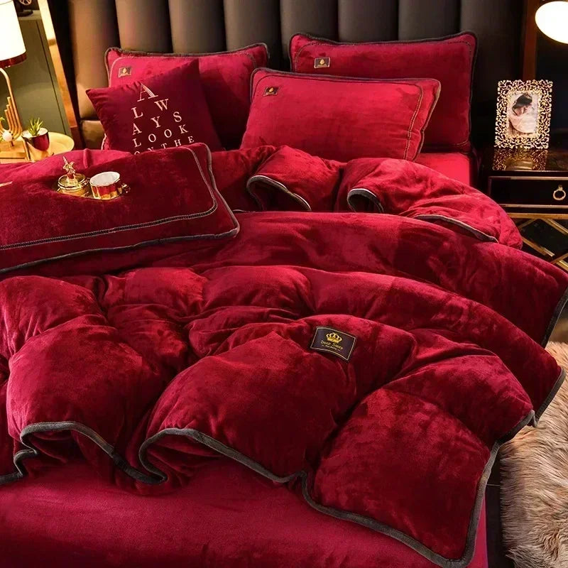 Decobites Plush Milk Velvet King Bedding Set for Winter Warmth