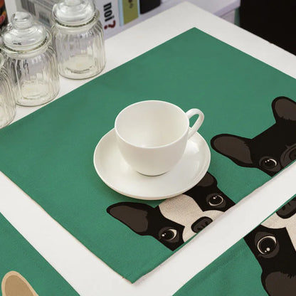 DecorBites™ Dog Cat Pattern Cotton Linen Dining Table Mats 32*42cm