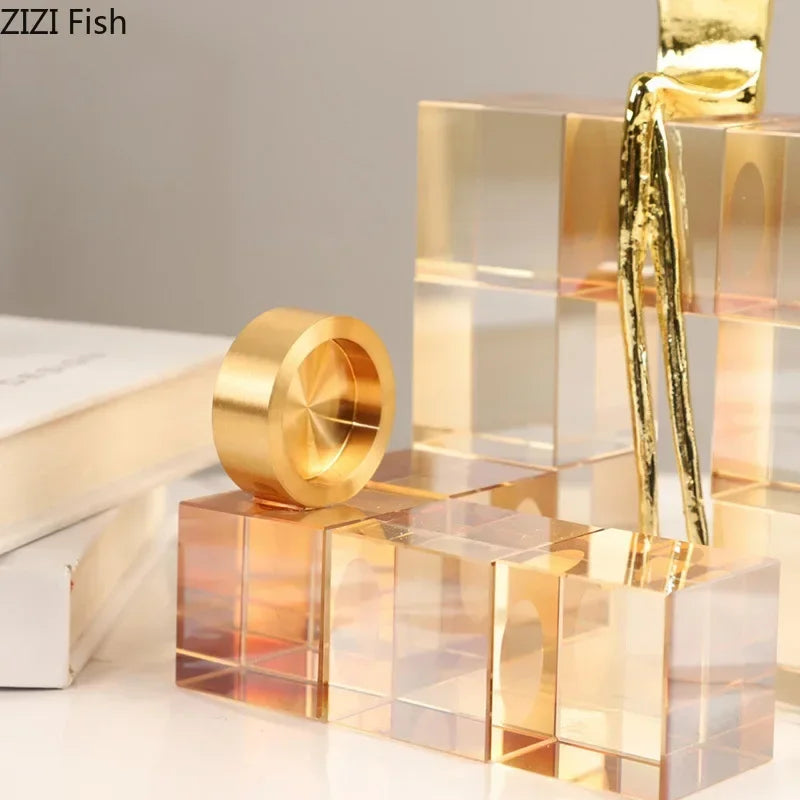 DecorBites™ Golden Thinker Crystal Base Sculpture for Modern Desk Decor