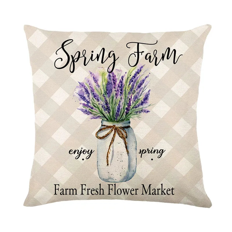 DecorBites™ Lavender Flower Linen Pillowcase for Sofa Car, Living Room Decor, Throw Pillow Case