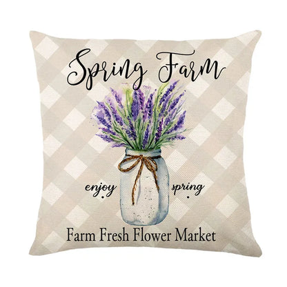 DecorBites™ Lavender Flower Linen Pillowcase for Sofa Car, Living Room Decor, Throw Pillow Case