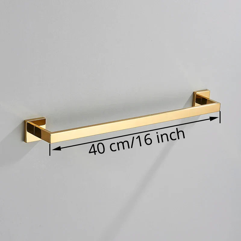 DecorBites™ Gold Bathroom Hardware Set: Hook, Towel Rail, Bar, Shelf, Tissue Holder & More