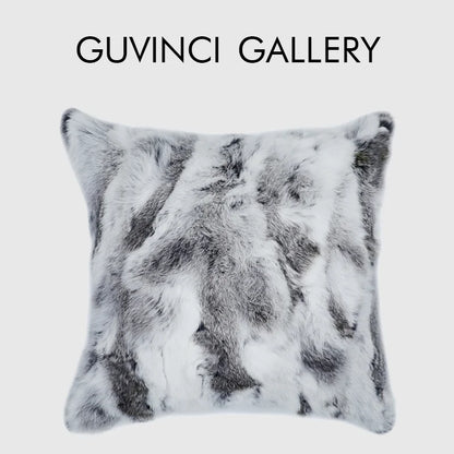 DecorBites™ Gray Faux Rex Rabbit Fur Decorative Cushion Coverluxury Throw Pillow